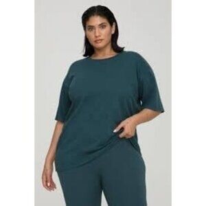 Good American Womens Essential Boytriend Crew Tee Oversized Fit Orion Blue XL